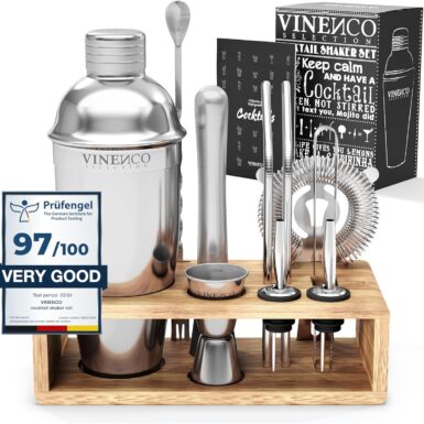 Cocktailshaker Set Manhattan met Houten + Recepten Boek: 13 Delig RVS Staal Premium Barkeeper Kit | Prof Cocktail Shaker Bar Accessoires Martini Gin Mojito Longdrinks Party Verjaardag Cadeau Man Vrouw