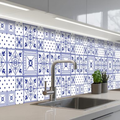 KitchenYeah© keukenachterwand 60x400 cm zelfklevend keuken decoratie accessories home kitchen spatscherm Tegels - Patronen - Delfts Blauw