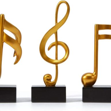 Amoy-Art 3 Stuks Muziek Decor Figuur Muziek Note Sculpture Piano Standbeeld Modern Kunst Voor Huis Cedeau Giftbox Polyresin Goud 19cmH