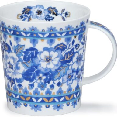 Dunoon Lomond Delfts blauwe roos fijn bot China mok met 22 karaat gouden detaillering