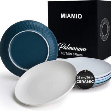 MIAMIO - Set borden van 6 / Moderne set borden uit keramiek/aardewerk - Palmanova collectie (Blauw, 26 cm)